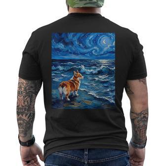 ペンブローク ウェールズ コーギー 犬 星月夜 ビーチ アートワーク メンズTシャツ バックプリント - Kawaiitshirt