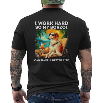 ボルゾイ・ラヴァー・アイ・ワーク・ハード・デザイン・ファニー・ボルゾイ・ドッグ メンズTシャツ バックプリント - Kawaiitshirt