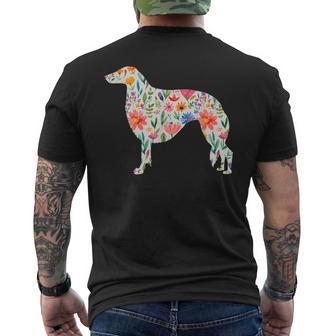 ボルゾイ水彩フラワーデザイン メンズTシャツ バックプリント - Kawaiitshirt