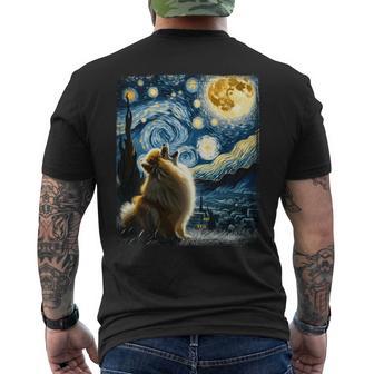 ポメラニアン 犬 イヌアート ゴッホ 星月夜 ポメラニアン 長袖tシャツ メンズTシャツ バックプリント - Kawaiitshirt