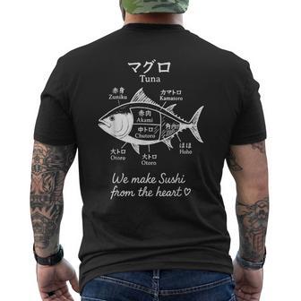 マグロ寿司切り図デザイン 日本料理グラフィック メンズTシャツ バックプリント - Kawaiitshirt