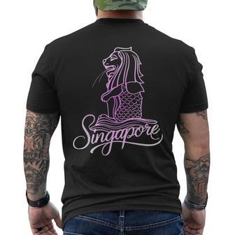 マーライオンのお土産デザインのシンガポールシティスカイライン メンズTシャツ バックプリント - Kawaiitshirt