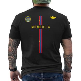 モンゴル国旗、モンゴルのシルエットマップ、国章 メンズTシャツ バックプリント - Kawaiitshirt