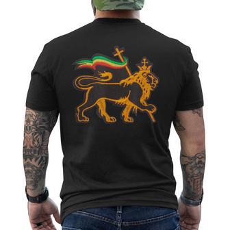ユダのラスタライオン ユダヤ教のプライド エチオピアとキリスト教徒 メンズTシャツ バックプリント - Kawaiitshirt