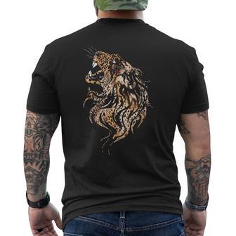 ライオンフェイス クールな動物園 動物 怖いライオンヘッド メンズTシャツ バックプリント - Kawaiitshirt