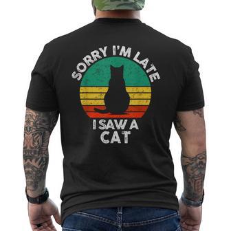 レトロ ヴィンテージorry I'm Late Iaw A Cat かわいい 猫好き メンズTシャツ バックプリント - Kawaiitshirt