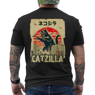 レトロキャットジラtシャツ 陽気な子猫と猫のビンテージポスター メンズTシャツ バックプリント - Kawaiitshirt