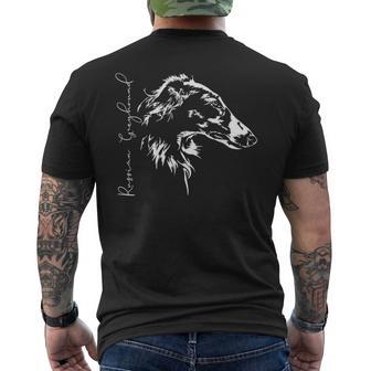 ロシアングレイハウンド バルソイ犬のポートレート メンズTシャツ バックプリント - Kawaiitshirt