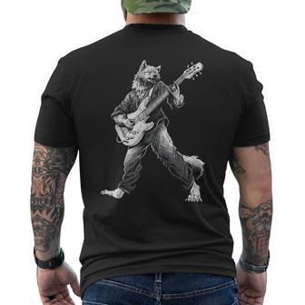 ロックンロールとギターのロッキングウルフ ヴィンテージ Rock Music メンズTシャツ バックプリント - Kawaiitshirt