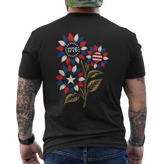 ヴィンテージ 1776 愛国心が強いひまわり アメリカ独立記念日 メンズTシャツ バックプリント - Kawaiitshirt