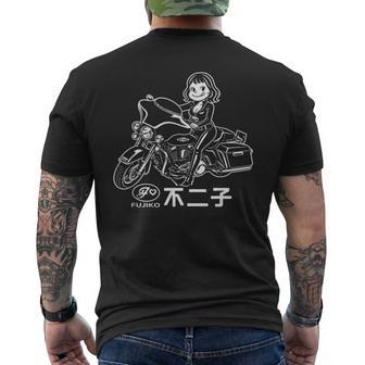 不二子ペコ風 レトロガール バイク Fujiko 日本 アニメ パロディ メンズTシャツ バックプリント - Kawaiitshirt
