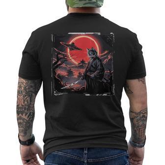 侍忍者 猫戦士 墨絵 Ufo 浮世絵f 日本語 メンズTシャツ バックプリント - Kawaiitshirt