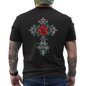 十字架とバラ メンズTシャツ バックプリント - Kawaiitshirt