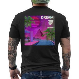 審美的なヴェイパーウェイヴドリーム。ピラミッドのある電気の楽園 メンズTシャツ バックプリント - Kawaiitshirt