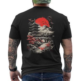 日本塔 富士山 桜 風景 ヴィンテージ メンズTシャツ バックプリント - Kawaiitshirt