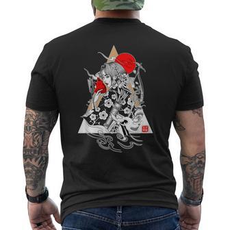 日本文化 サムライ芸者 桜 ギフト メンズTシャツ バックプリント - Kawaiitshirt