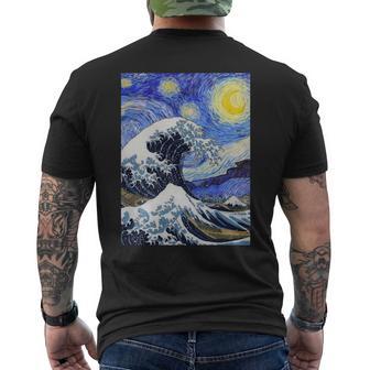 星月夜リメイクとミックスされた神奈川の大波 長袖tシャツ メンズTシャツ バックプリント - Kawaiitshirt