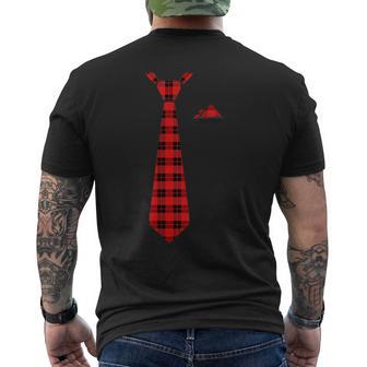 格子柄ネクタイ ホリデー クリスマス 胸ポケットハンカチ メンズTシャツ バックプリント - Kawaiitshirt