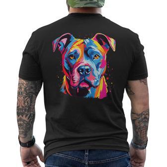 水彩のカラフルなアメリカン ピット ブル テリア犬 メンズTシャツ バックプリント - Kawaiitshirt