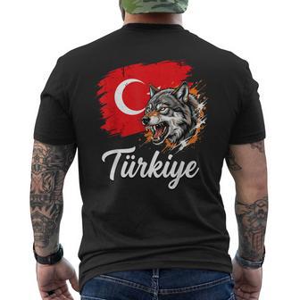 激しいトルコのオオカミと国旗 メンズTシャツ バックプリント - Kawaiitshirt