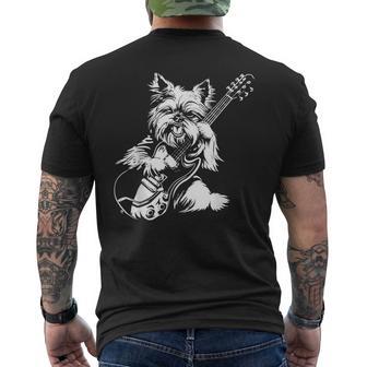 犬 ギタリスト ギター ティーカップ ヨーキー パパ ママ メンズTシャツ バックプリント - Kawaiitshirt