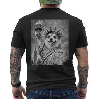 犬 像 自由 面白い 自由 白 ブラック ウェルシュ コーギー メンズTシャツ バックプリント - Kawaiitshirt