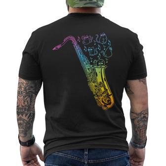 猫とサックスのサクソフォン楽器 メンズTシャツ バックプリント - Kawaiitshirt