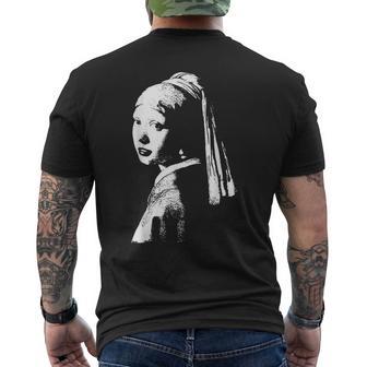 真珠のイヤリング ターバン ヨハネス・フェルメール モノクロの少女 メンズTシャツ バックプリント - Kawaiitshirt
