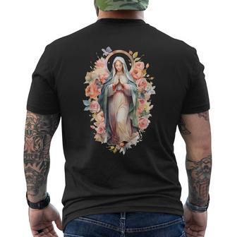 祝福された母 マリア イエスの母 バラ 聖母 カトリック メンズTシャツ バックプリント - Kawaiitshirt