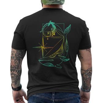 神聖な幾何学、フィボナッチ黄金比、虹くじらの海。 メンズTシャツ バックプリント - Kawaiitshirt
