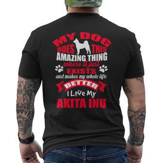 私は私の秋田犬が大好きです 犬の面白い子犬の恋人 メンズTシャツ バックプリント - Kawaiitshirt