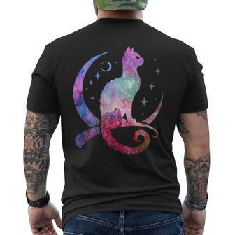 美しい宇宙星雲銀河猫のシルエット メンズTシャツ バックプリント - Kawaiitshirt