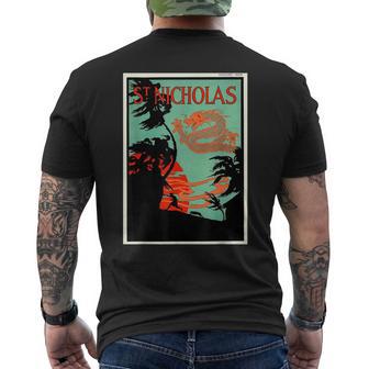 聖ニコルズ ドラゴン サンセット ヤシの木 グラフィック リトグラフ メンズTシャツ バックプリント - Kawaiitshirt
