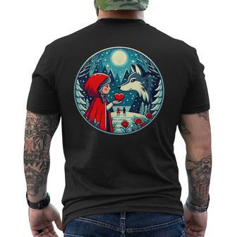 赤ずきんちゃんがオオカミに心を与える 自然のおとぎ話 メンズTシャツ バックプリント - Kawaiitshirt
