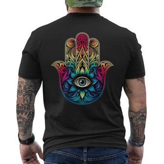 邪眼 呪い 保護 ハムサの手、目を見る邪眼 メンズTシャツ バックプリント - Kawaiitshirt