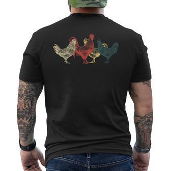雄鶏と鶏のグループ 農業 農家 面白い 鶏 メンズTシャツ バックプリント - Kawaiitshirt