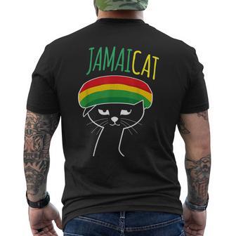 面白い猫 ユーモア ラスタ Jamaicat ジャマイカ 旗 かっこいい 男 猫 メンズTシャツ バックプリント - Kawaiitshirt