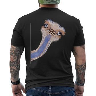 面白い顔のダチョウの鳥 アフリカ メンズTシャツ バックプリント - Kawaiitshirt