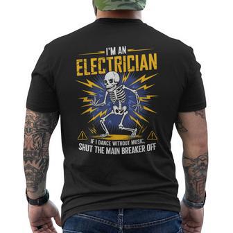 音楽なしで踊ったら私は電気技師だおもしろいスケルトン メンズTシャツ バックプリント - Kawaiitshirt