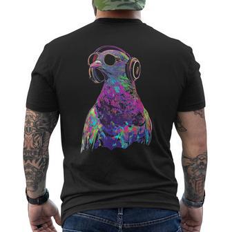鳩 鳥モチーフ 動物 アート 音楽 ヘッドホン 鳩 メンズTシャツ バックプリント - Kawaiitshirt