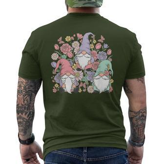 Cute Pastel Gnome Trio With Flowers Garden Lovers Christmas Men's T-shirt Back Print - Monsterry