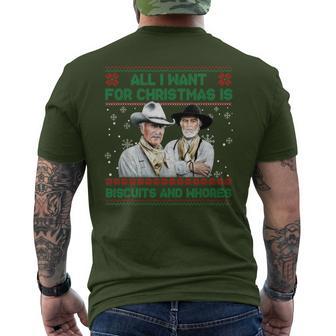 Western Cowboys Biscuits And Whores Christmas Quote Men's T-shirt Back Print - Monsterry UK