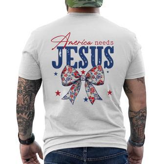 America Needs Jesus Coquette Bow Patriotic American Flag Men's T-shirt Back Print - Thegiftio UK