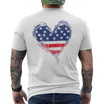 American Flag Heart Patriotic Stars And Stripes 4Th Of July Men's T-shirt Back Print - Monsterry
