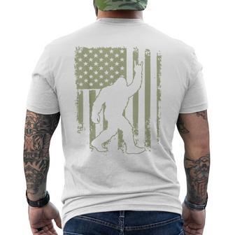 Bigfoot Sasquatch America Flag Graphic Dad Vintage Men's T-shirt Back Print - Monsterry