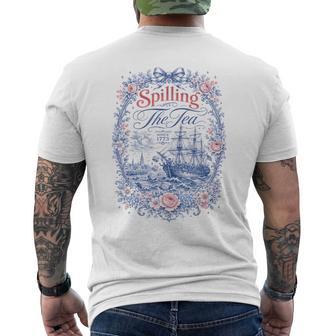 Blue Toile Spilling The Tea Since 1773 Party History Pun Men's T-shirt Back Print | Seseable UK