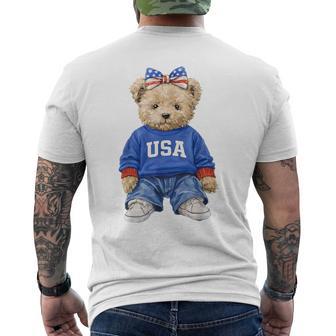 Cute Patriotic Bear Usa 4Th Of July American Coquette Bow Men's T-shirt Back Print - Thegiftio UK