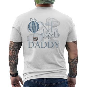 Daddy Of Mr Onederful Hot Air Balloon Blue 1St Birthday Boy Men's T-shirt Back Print - Thegiftio UK