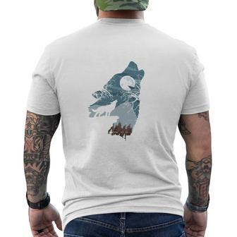 Daddy Wolf Silhouette Howling Fathers Day Dad Wolf Performance Men's T-shirt Back Print - Thegiftio UK