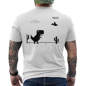 Dino T-Rex 恐竜 ピクセルゲーム インターネットなし オフライン 面白い 男性 メンズTシャツ バックプリント - Kawaiitshirt